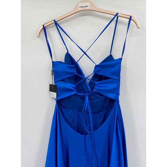 La Femme 28571 Royal Blue Satin Empire Waist Sleeveless Formal Gown Size 10 NWT - Picture 7 of 8